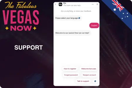 VegasNow Casino live chat support interface in English