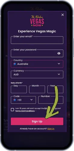 VegasNow registration form
